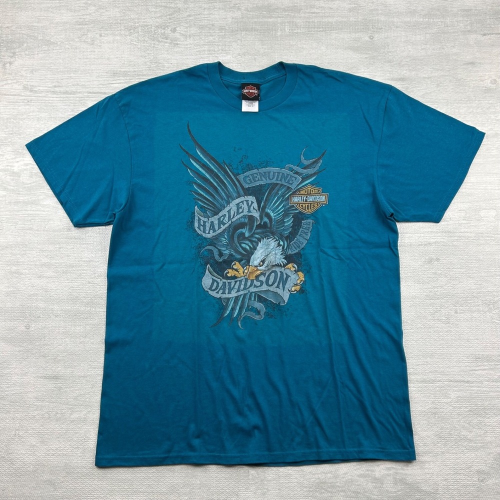 Vintage Harley Davidson Shirt Size XL Blue Biker Motorcycle Eagle Logo